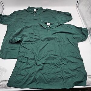 2pack Hanes Ecosmart Green Polo Shirt 2XL 2TG 2XG Short Sleeve Pocket